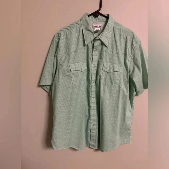 Wrangler Wrancher Western Shirt Mens Size XXL Green White Pearl Snap Rodeo - Picture 1 of 6